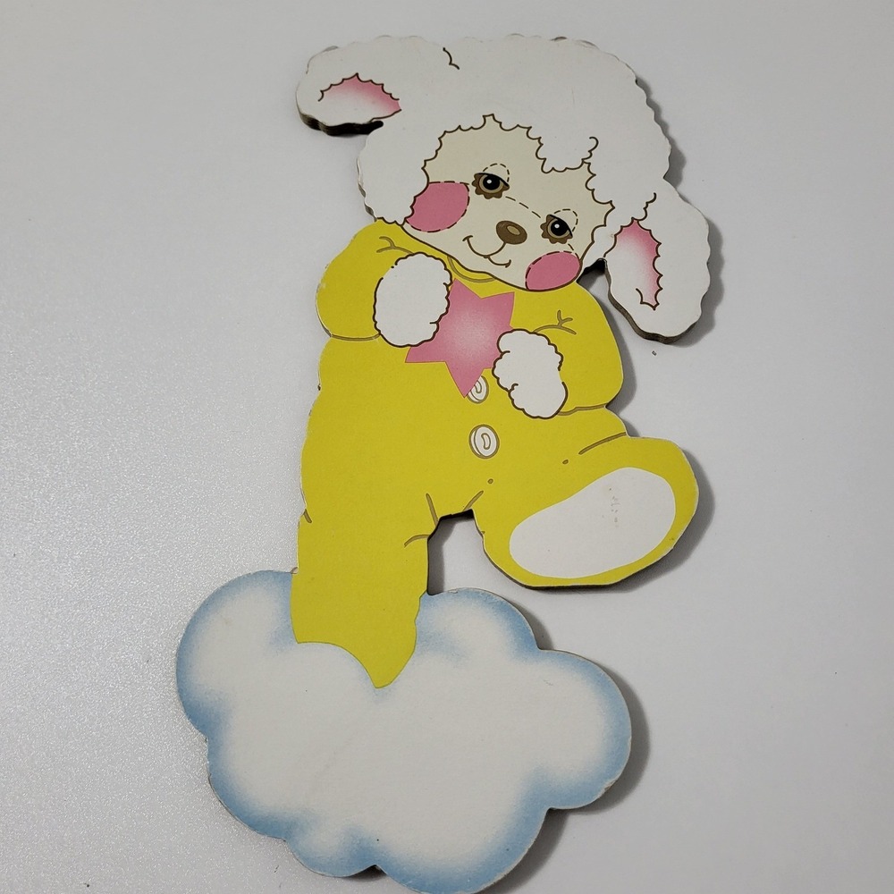 Vtg Brushcreek Lamb Wall Hanging Plaque Kids Nursery Decor 12" Star Cloud Yellow